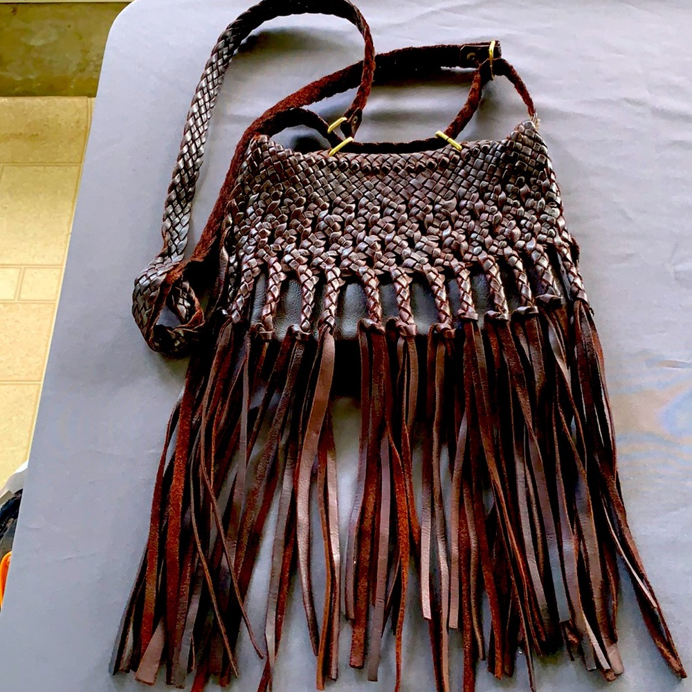 Leather braided cross body bag